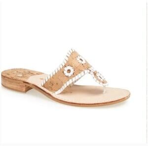 Jack Rogers Palermo Sandals White Boho Beaded Leather Sandals Size 5